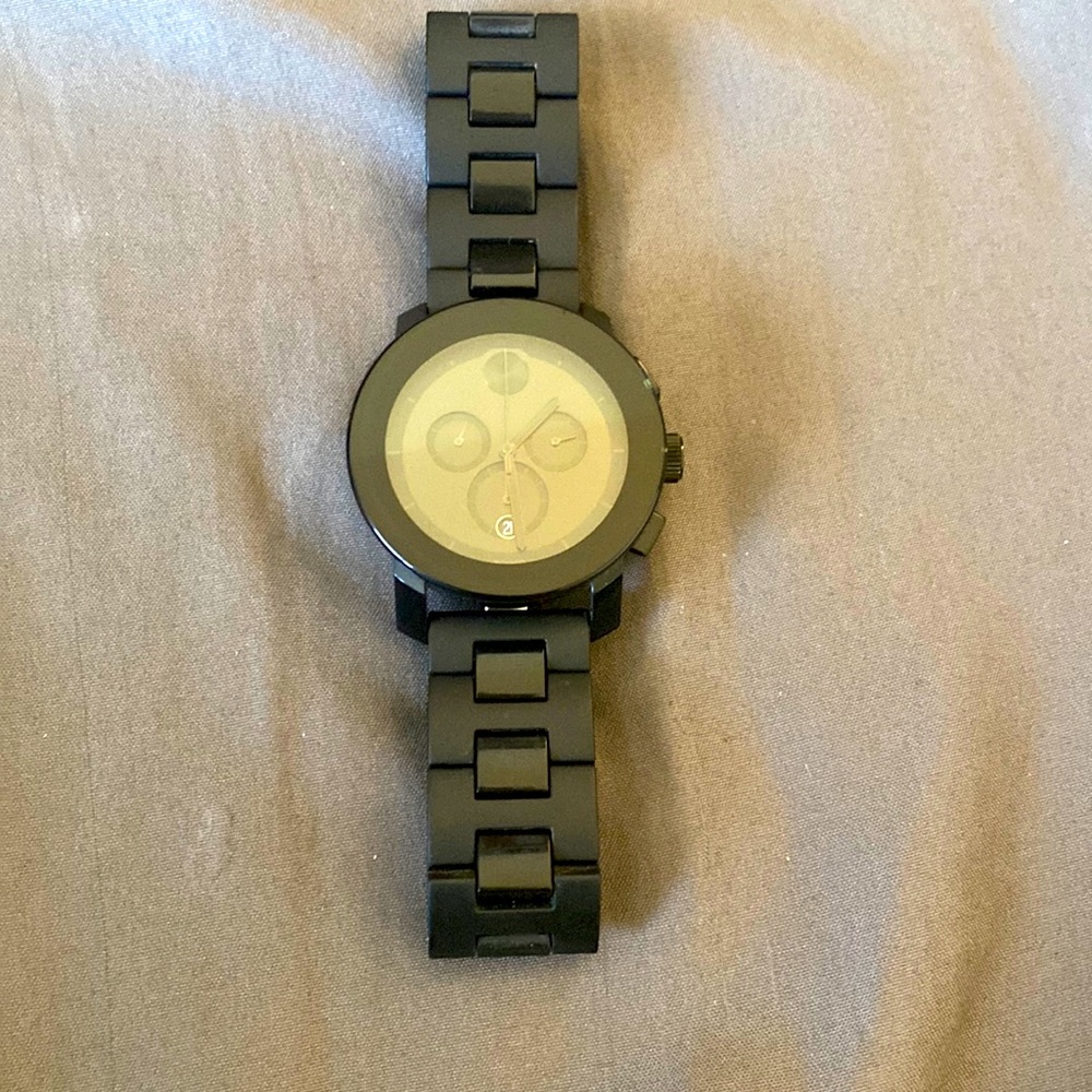 movado chronograph black on black 3 dial bold